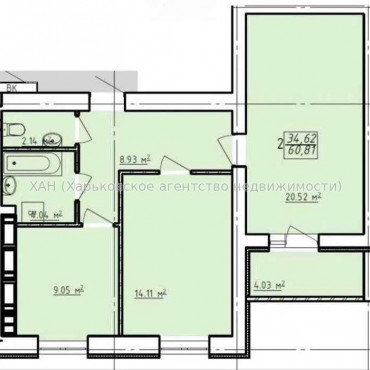 Продам квартиру, Лисаветинская ул. , 2 кім., 60 м², без внутренних работ 