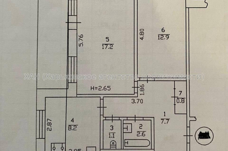 Продам квартиру, Авиационная ул. , 2  ком., 53 м², косметический ремонт 