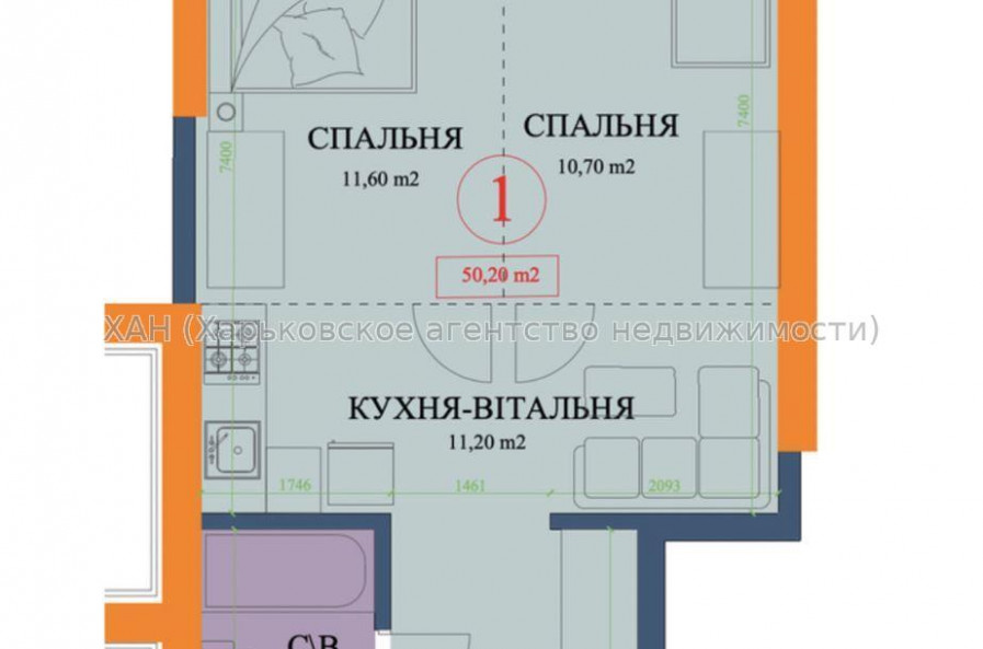 Продам квартиру, Куликовская ул. , 2  ком., 52 м², без внутренних работ 
