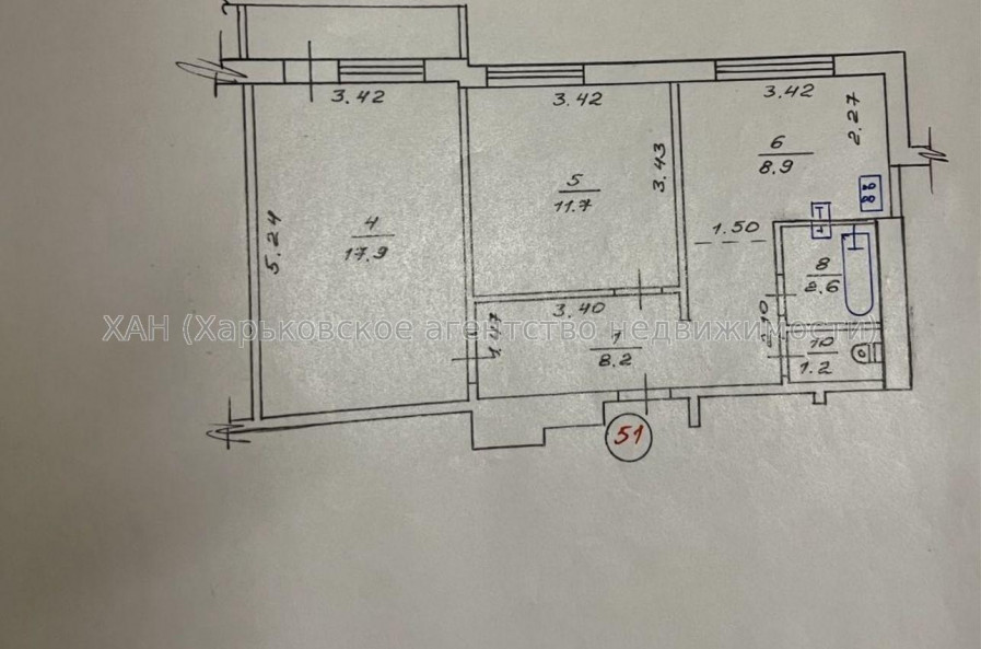 Продам квартиру, Молочная ул. , 2  ком., 51 м², косметический ремонт 