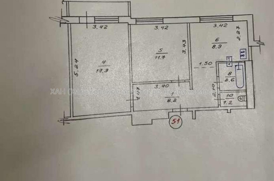 Продам квартиру, Молочная ул. , 2 кім., 51 м², косметический ремонт 