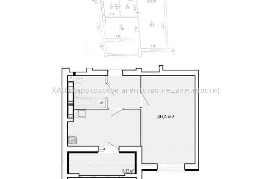 Продам квартиру, Победы просп. , 1 кім., 46 м², без внутренних работ 