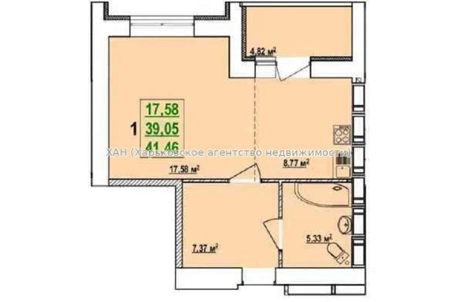 Продам квартиру, Елизаветинская ул. , 1 кім., 41 м², без внутренних работ 