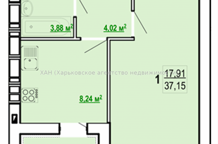 Продам квартиру, Борткевича ул. , 1 кім., 37.15 м², без внутренних работ 