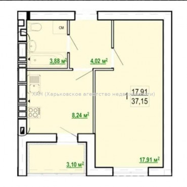 Продам квартиру, Шевченко ул. , 1 кім., 37 м², без внутренних работ 