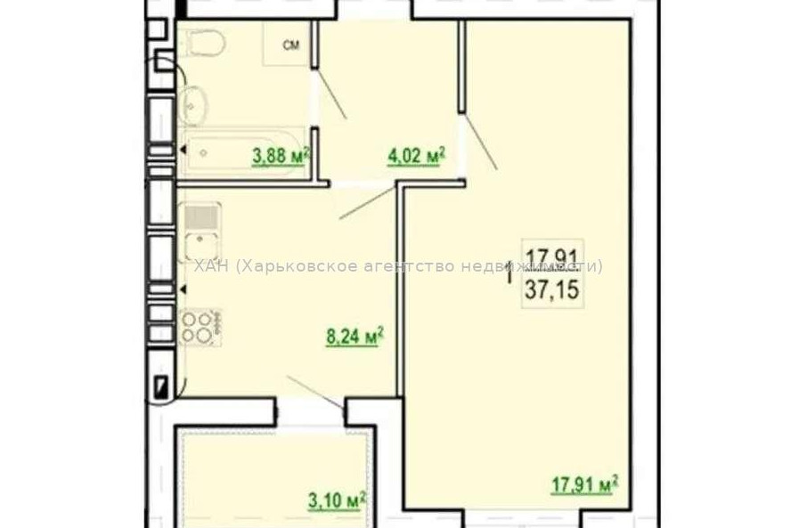Продам квартиру, Шевченко ул. , 1  ком., 37 м², без внутренних работ 