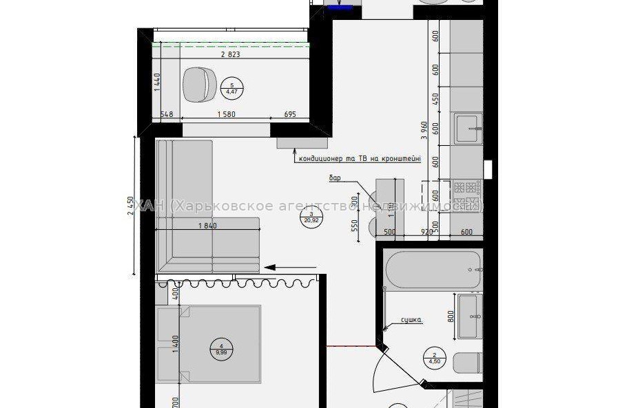 Продам квартиру, Лосевский пер. , 1 кім., 47 м², евроремонт 