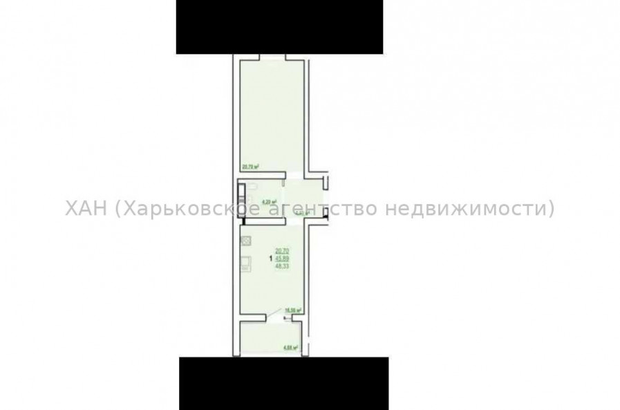 Продам квартиру, Полтавский Шлях ул. , 1 кім., 48 м², без внутренних работ 