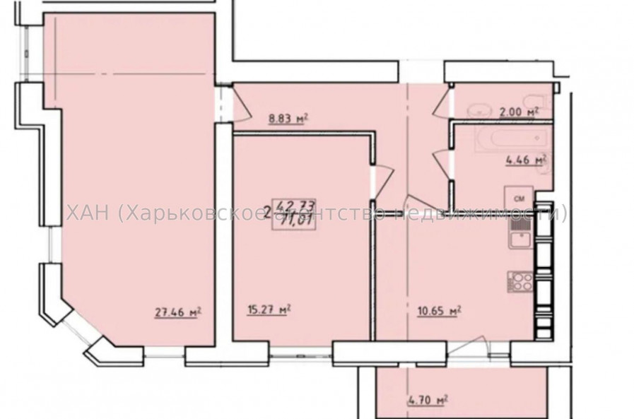 Продам квартиру, Елизаветинская ул. , 2 кім., 71.21 м², без внутренних работ 