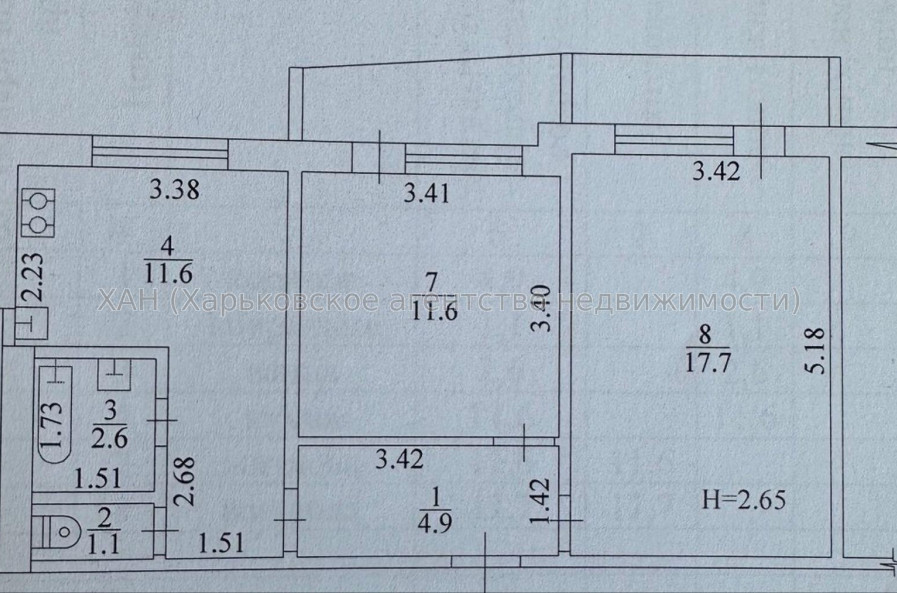 Продам квартиру, Непокоренных ул. , 2  ком., 56.10 м², косметический ремонт 