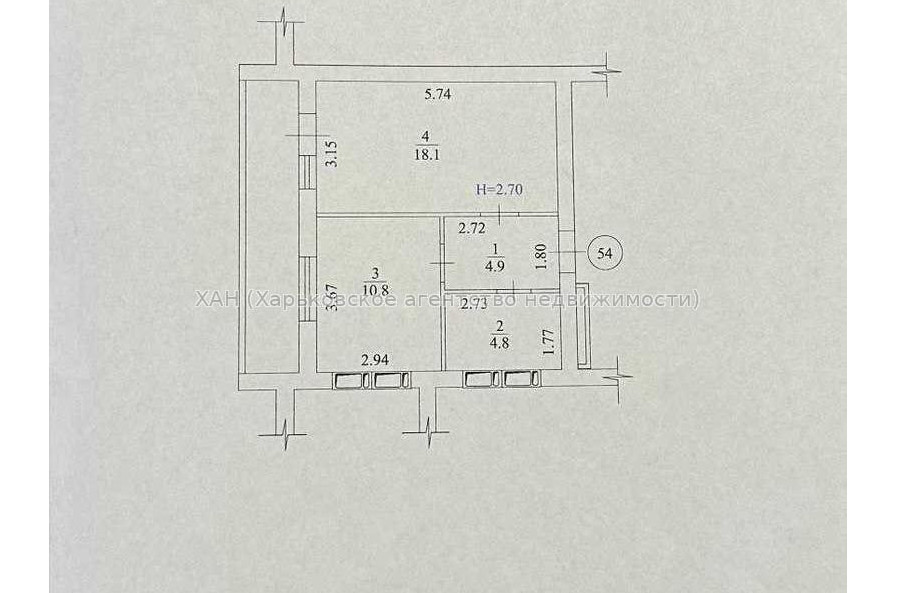 Продам квартиру, 1  ком., 45.70 м², без внутренних работ 