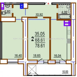 Продам квартиру, Шекспира пер. , 2  ком., 79.38 м², без внутренних работ