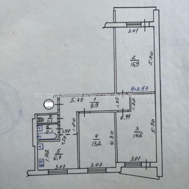 Продам квартиру, Тарасовская ул. , 3 кім., 65.20 м², без ремонта 