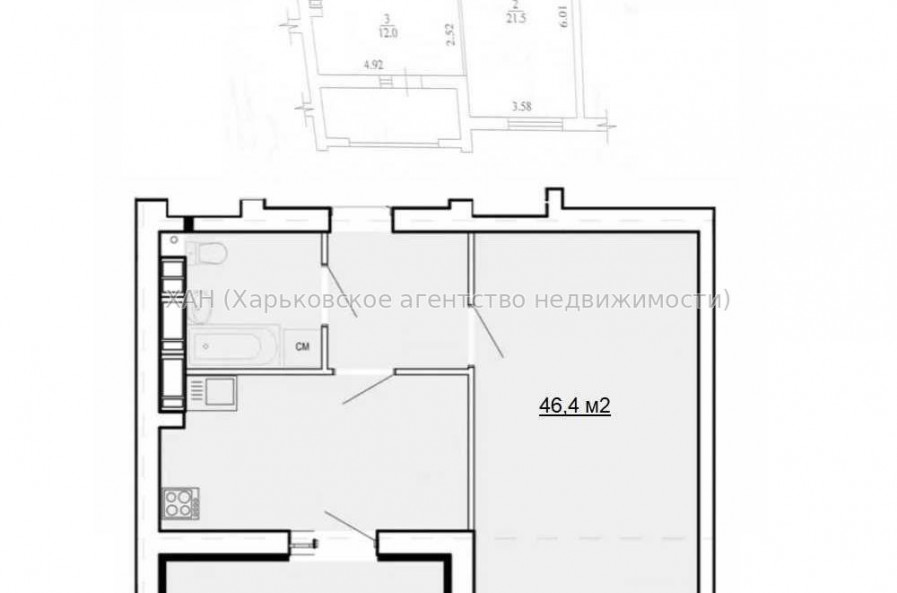 Продам квартиру, 1 кім., 46.40 м², без ремонта 