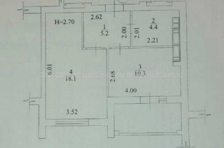 Продам квартиру, Полтавский Шлях ул. , 1 кім., 40.60 м², без внутренних работ 