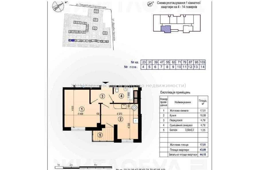 Продам квартиру, Гвардейцев Широнинцев ул. , 1 кім., 44.15 м², без внутренних работ 
