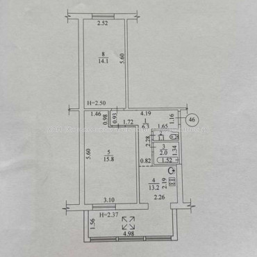 Продам квартиру, 2  ком., 52.50 м², советский ремонт 