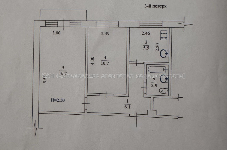 Продам квартиру, Жасминовый б-р , 3 , 2  ком., 42.70 м², советский ремонт 