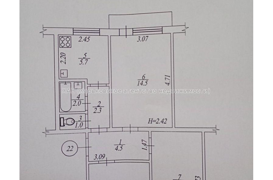 Продам квартиру, Каркача Ивана бульв. , 3  ком., 54 м², советский ремонт 