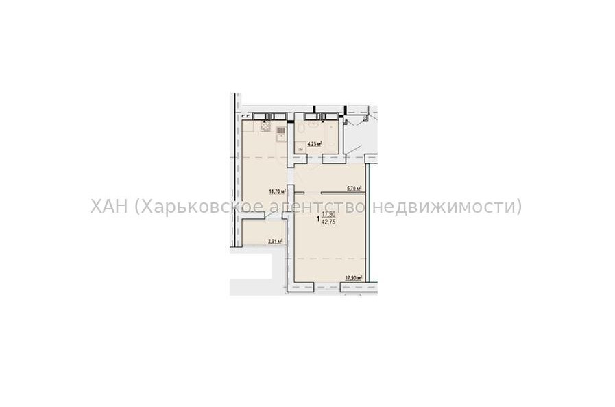 Продам квартиру, Шевченко ул. , 1  ком., 42 м², без внутренних работ 