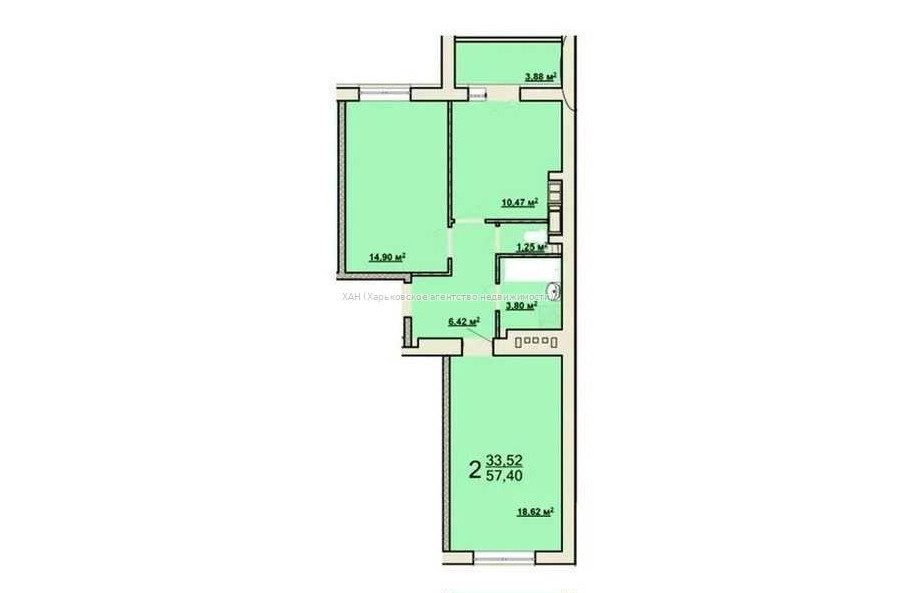 Продам квартиру, Мира ул. , 2  ком., 58 м², без внутренних работ 