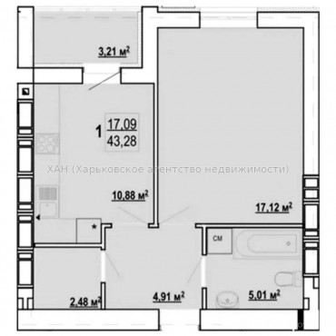 Продам квартиру, Шевченко ул. , 1 кім., 44 м², без внутренних работ 
