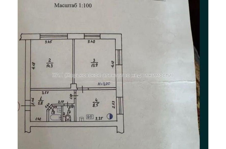 Продам квартиру, Ашхабадский пер. , 2 кім., 46 м², косметический ремонт 