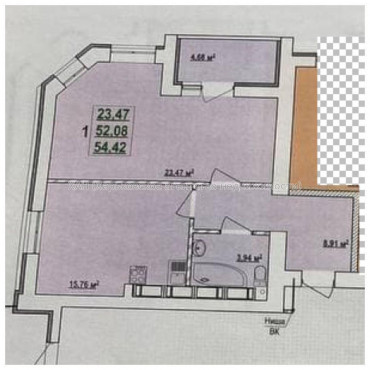 Продам квартиру, Лисаветинская ул. , 1 кім., 55 м², без внутренних работ 