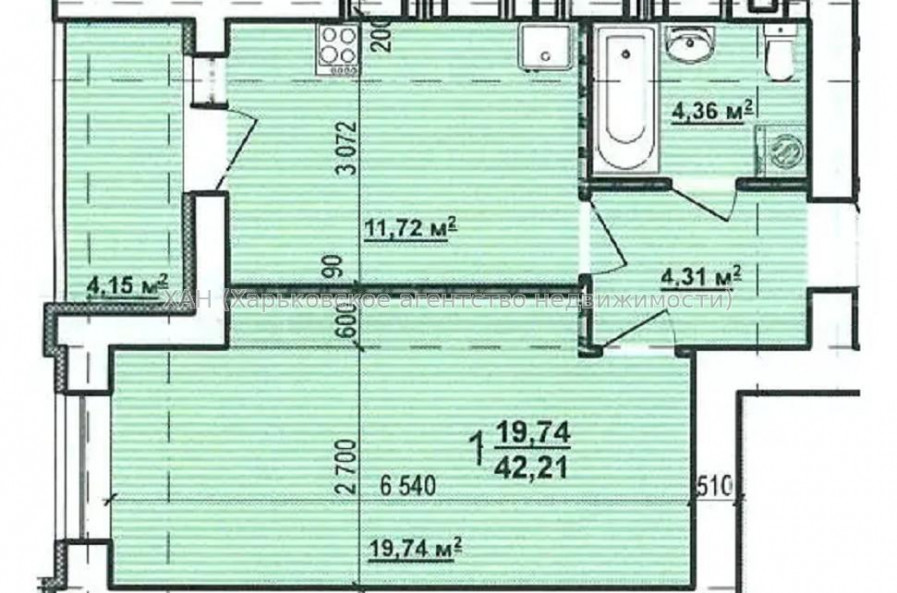 Продам квартиру, Героев Харькова просп. , 1 кім., 42.20 м², без внутренних работ 