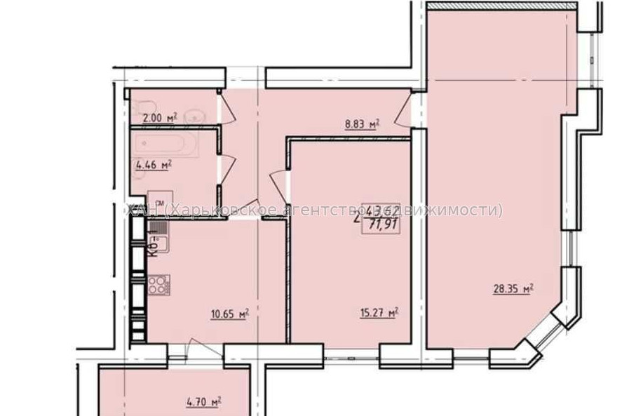 Продам квартиру, Лисаветинская ул. , 2 кім., 70 м², без внутренних работ 