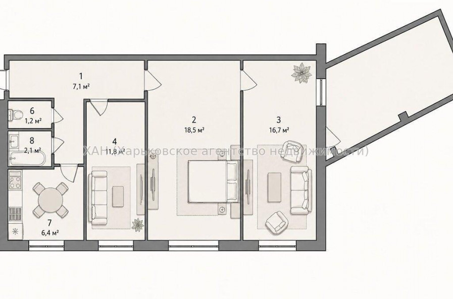 Продам квартиру, Архитекторов ул. , 3 кім., 71.70 м², косметический ремонт 