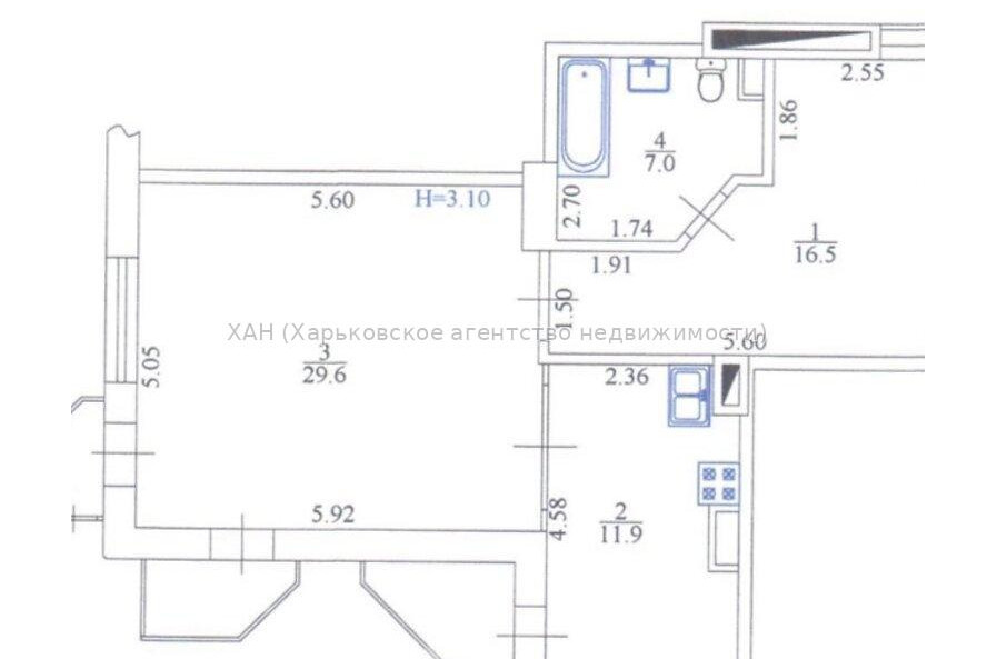 Продам квартиру, Науки просп. , 1 кім., 70.90 м², без внутренних работ 