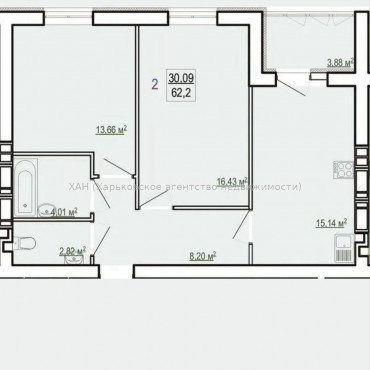 Продам квартиру, Полтавский Шлях ул. , 2 кім., 62 м², без внутренних работ 