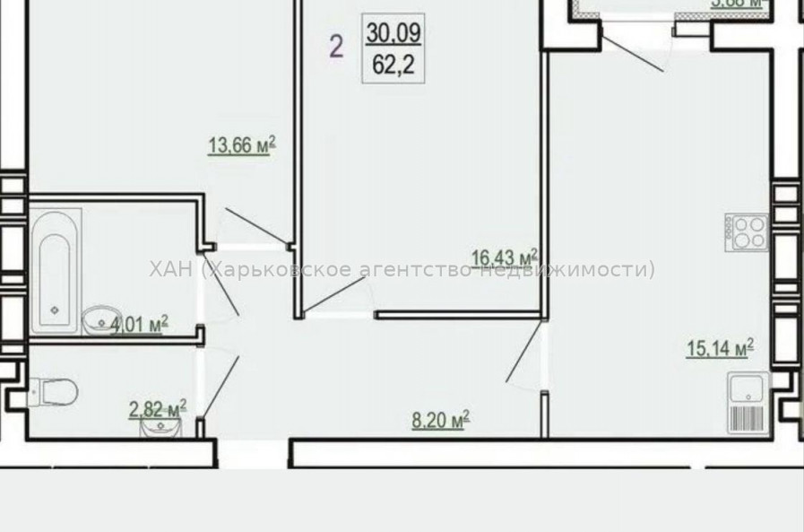 Продам квартиру, Полтавский Шлях ул. , 2 кім., 62 м², без внутренних работ 