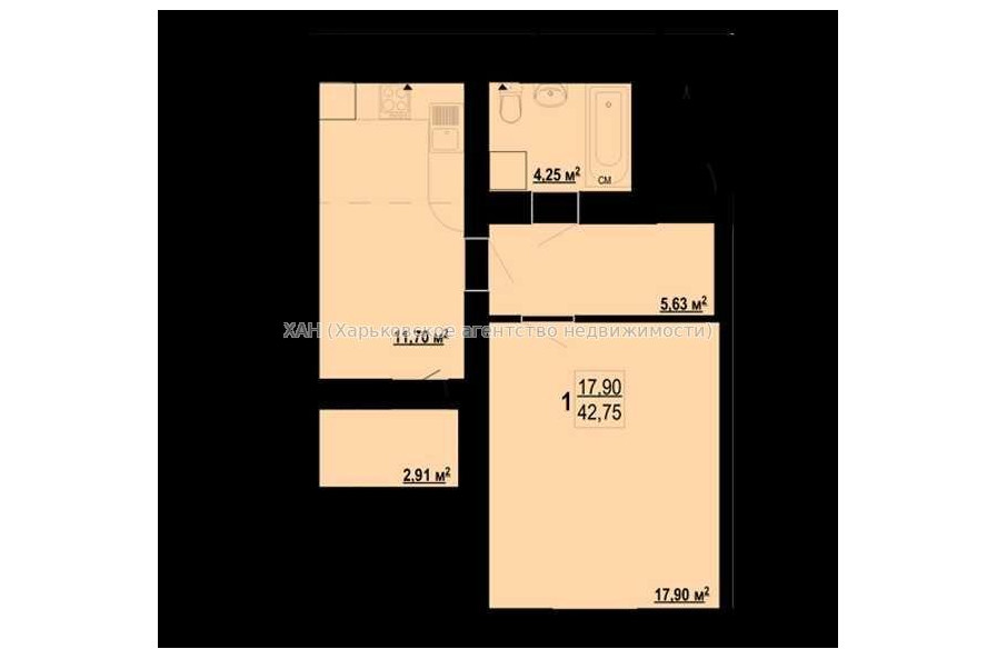 Продам квартиру, Шевченко ул. , 1  ком., 42.75 м², без внутренних работ 