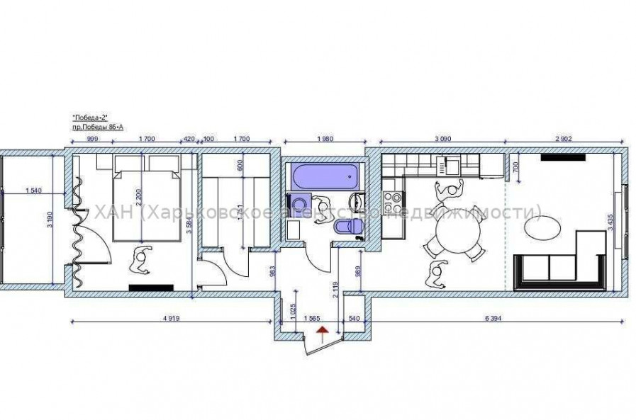 Продам квартиру, Победы просп. , 1 кім., 48 м², евроремонт 