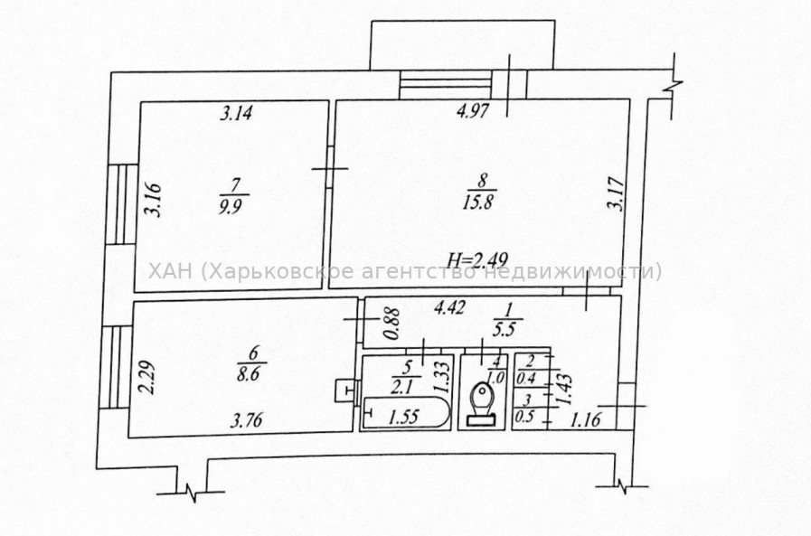 Продам квартиру, Байрона пр-т , 2  ком., 44.60 м², без внутренних работ 