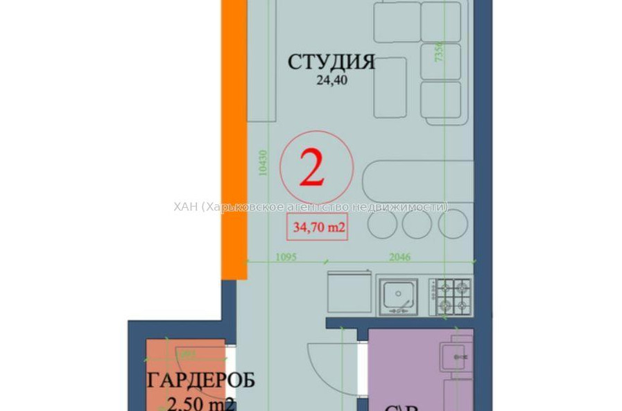 Продам квартиру, Куликовская ул. , 1  ком., 34.70 м², без внутренних работ 