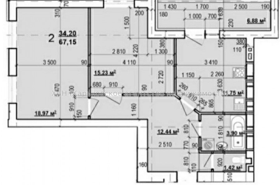 Продам квартиру, Героев Харькова просп. , 2  ком., 67.15 м², без ремонта 