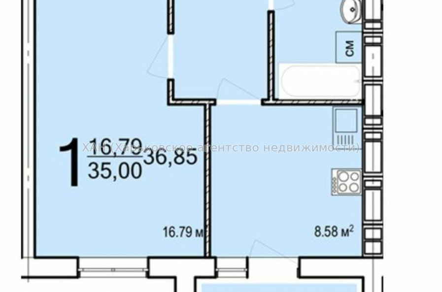 Продам квартиру, 1 кім., 37 м², без внутренних работ 