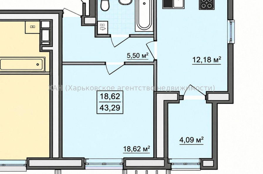 Продам квартиру, Полтавский Шлях ул. , 1 кім., 43.29 м², без внутренних работ 