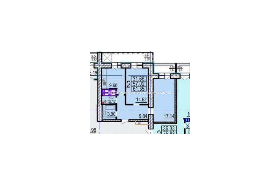 Продам квартиру, Клочковская ул. , 2  ком., 61 м², без внутренних работ 