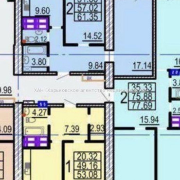 Продам квартиру, Клочковская ул. , 2 кім., 61 м², без внутренних работ 