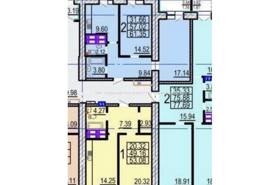 Продам квартиру, Клочковская ул. , 2  ком., 61 м², без внутренних работ 
