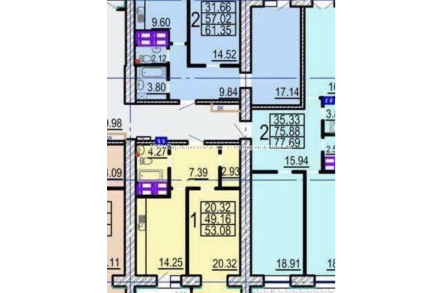 Продам квартиру, Клочковская ул. , 2  ком., 61 м², без внутренних работ 