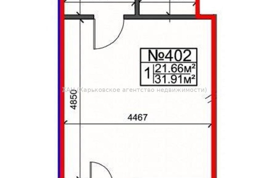 Продам квартиру, Хмельницкого Богдана ул. , 1 кім., 32 м², без внутренних работ 