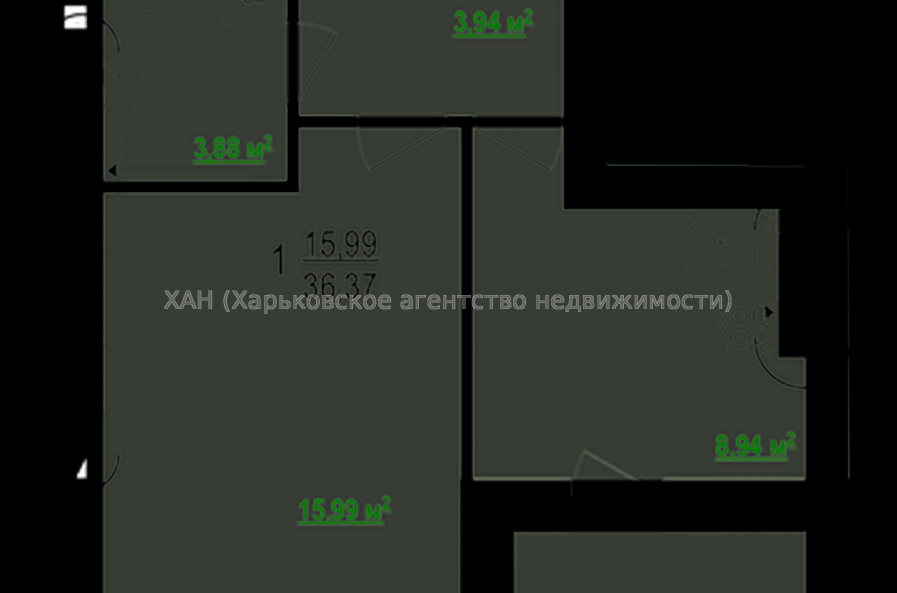 Продам квартиру, Шевченко ул. , 1 кім., 36.37 м², без внутренних работ 