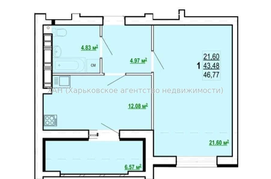 Продам квартиру, Победы просп. , 1 кім., 48 м², без внутренних работ 