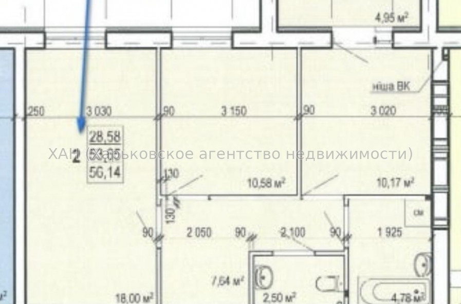 Продам квартиру, Шевченковский пер. , 2 кім., 56 м², без внутренних работ 