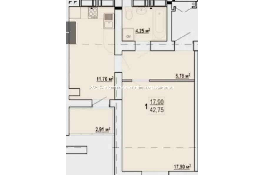 Продам квартиру, Шевченко ул. , 1 кім., 43 м², без внутренних работ 